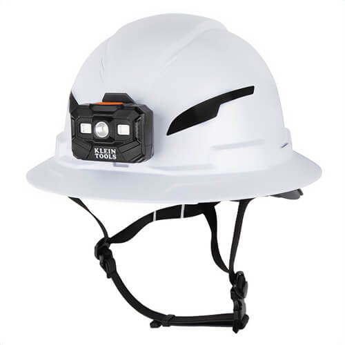Klein® 60407T2RL Type-2 Hard Hat, Vented Full Brim with Rechargeable Headlamp, Battery and Cord, Class C, White, 6.5 in - 8 in