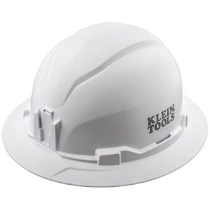 Klein® 60400 Type 1 Full Brim Style Non-Vented Hard Hat, 6-1/2 Fits Mini Hat, ANSI Electrical Class: E, ANSI Impact Rating: ANSI Z89.1-2014