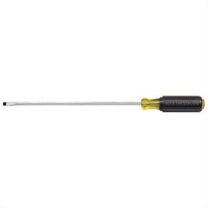 Klein® Cushion-Grip® 608-8 Miniature Screwdriver, 1/8 in Cabinet Point, Steel Shank, 10-3/4 in OAL, Acetate Handle, Polished Chrome, ANSI/ASME Specified