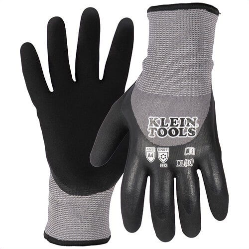 Klein® 60840 Winter Knit Dipped Gloves, Cut Level A4, Touchscreen, Unisex, Black, XL