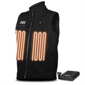 Klein® 60954 Heated Base Layer Vest, 41 in to 44 in Chest, Black, Large, Includes: Battery, USB-A to USB-C Charging Cable