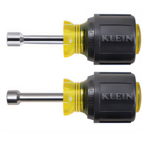 Klein® Cushion-Grip® 610 Nut Driver Set, 2 pcs, 3-1/2 in OAL, Cushion Grip Handle, Steel, Polished Chrome, ASME Specified