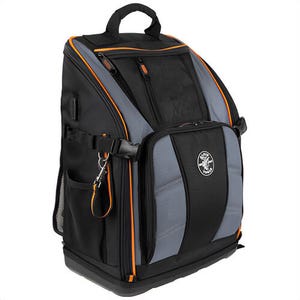 Klein® 62482 Tradesman Pro™ Tool Station Tool Bag Backpack, Black/Gray/Orange, 27 Pockets