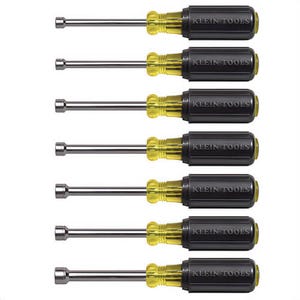 Klein® Cushion-Grip® 65160 Nut Driver Set, 5 to 10 mm, 7 pcs, 6-3/4 in OAL, Cushion Grip Handle, Rubber, Polished Chrome