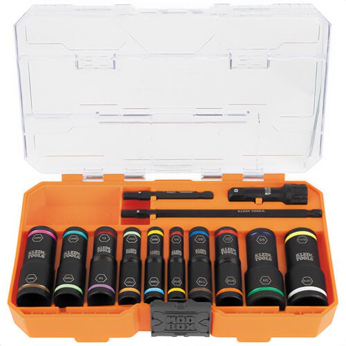 Klein® 65239 Flip Impact Socket Set, SAE and Metric, 13 pc