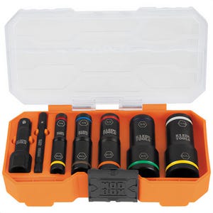 Klein® 65618 Heavy Duty Flip Impact Socket Set, Impact-Rated Steel, SAE, 8 pc