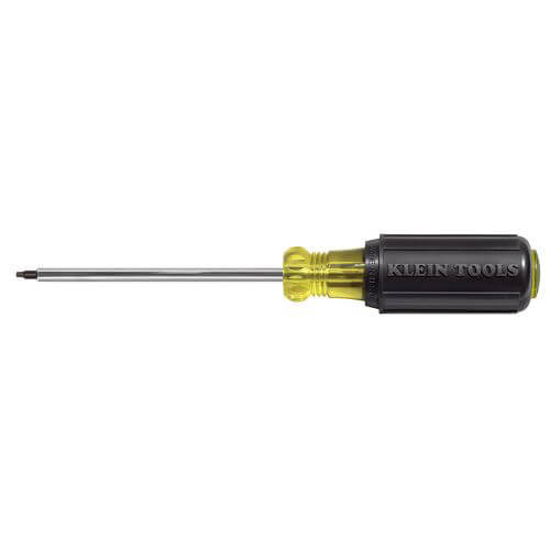 Klein® Cushion-Grip® 666 Screwdriver, #2 Square Recessed Point, Steel Shank, 12-1/4 in OAL, Acetate Handle, Polished Chrome, ANSI/ASME Specified