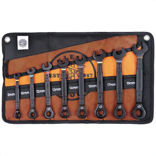 Klein® 69408MG 90-Tooth Ratcheting Box Wrench Set, Metric, 400CrV, 9 pc