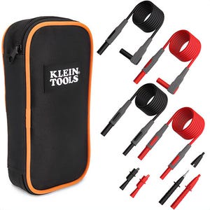 Klein® 69483 Meter Accessory Extension Kit, 9 pc, Includes: (2) Right-Angle Leads, (2) Lead Extenders, (2) Lead Heads, (2) Alligator Clips, and Case