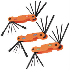 Klein® 70553 Pro Folding Hex Key Set, 31-Key, SAE, Metric, Torx® Sizes, 3 pc, Orange, CR-V Steel