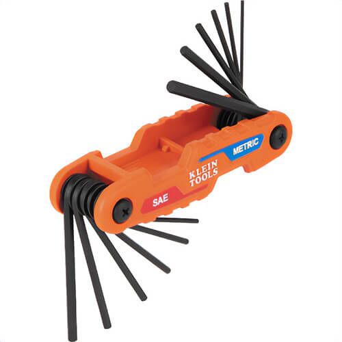 Klein® 70590 Compact Folding Hex Key Set, 12-Key, SAE, Metric Sizes, Orange, CR-V Steel