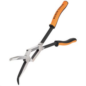 Klein® 71401 Long Reach Needle Nose Pliers, Bent Nose, Steel, 13 in