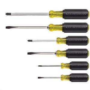 Klein® Cushion-Grip® 85074 Set, Imperial, 6 pc, Cushion Grip, Cabinet/Keystone/Phillips® Screwdriver Types Included, Steel/Rubber, Polished Chrome, Black