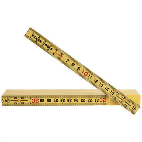 Klein® 91162M Fiberglass Folding Ruler, Outside Reading, Nylon, Fiberglass Reinforced, Yellow, Metric