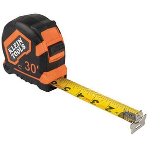 Klein® 9230 Closed Case Double Sided Magnetic Hook Measuring Tape, 30 ft L, Steel Blade, Imperial, 1/16 in Graduation
