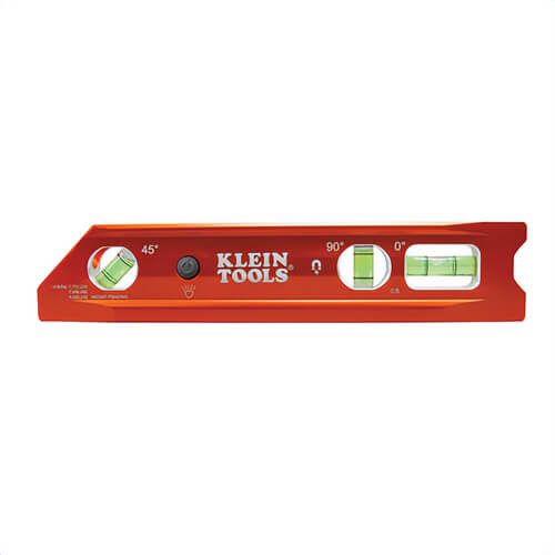 Klein® 935RBLT Lighted Rare Earth Magnet Billet Torpedo Level, 9 in L, 4 Vials, Aluminum, 0/30/45/90° Vial Position