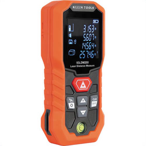 Klein® 93LDM200 Laser Distance Measure, Class 2, PC/ABS, Silicone Rubber, 200 ft