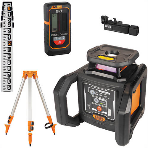 Klein® 93RLS Green Rotary Laser Level, Self-Leveling with Plumb Spot and Tripod, ABS+PC, IP66, 515-530 nm, 1,150 ft Max Distance