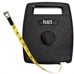 Klein® 946-100 Measuring Tape, Measuring System: Imperial, 100 ft Blade Length, 1/2 in Blade Width, Woven Fiberglass Blade
