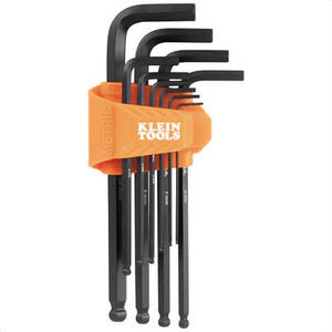 Klein® BLS10M Standard Long Ball-End Hex Key Set, Metric, CR-V Steel, Orange, 10 pc