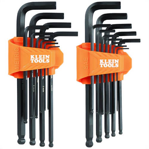 Klein® BLS22 Long Ball End Hex Key Set, SAE and Metric, CR-V Steel, Black, 22 pc