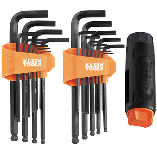 Klein® BLS22H Long Ball-End Hex Key Set with Handle, SAE and Metric, CR-V Steel, Black, 22 pc