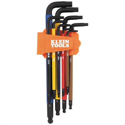 Klein® BLS9 Color-Coded Extra-Long L Style Hex Key Caddy Set, SAE, Orange, 9 pc