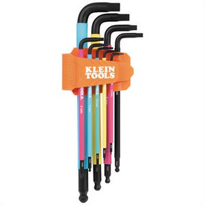 Klein® BLS9M Color Coded Extra-Long L Style Hex Key Caddy Set, Metric, Black Phosphate Finish, Steel, Orange, 9 pc