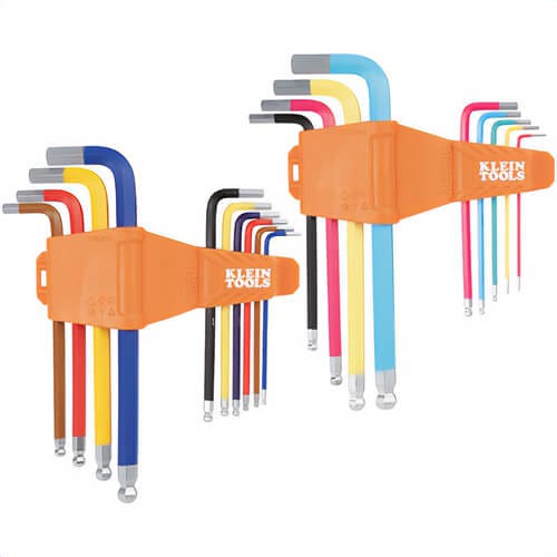 Klein® CBLS19 Powder Coated Long Ball End Hex Key Set, CR-V Steel, SAE and Metric, Orange, 19 pc
