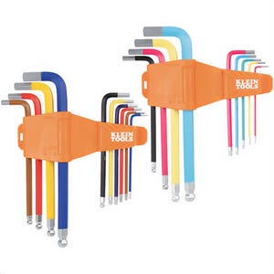 Klein® CBLS19 Powder Coated Long Ball End Hex Key Set, CR-V Steel, SAE and Metric, Orange, 19 pc