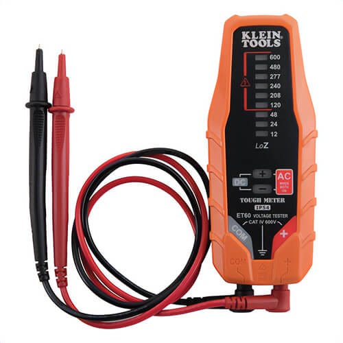 Klein® ET60 Voltage Tester, Electronic, 600V AC/DC Maximum Measurable Voltage, 12 to 600V AC Maximum Working Voltage, LED Display