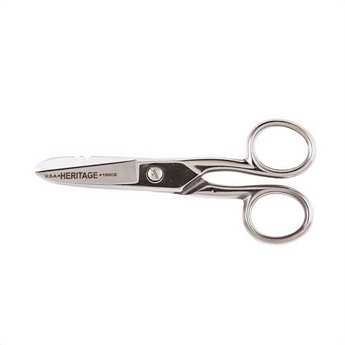 Klein® G100CS Scissors, 5.25 in OAL, Serrated Edge, Carbon Steel Blade, Metal Handle