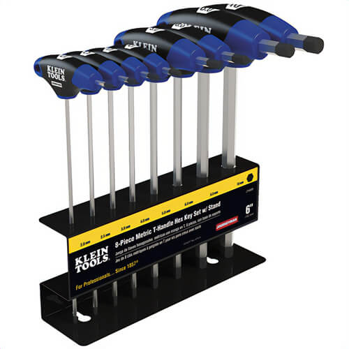 Klein® Journeyman™ JTH98M Hex Key Set with Stand, 8 pcs, 2 to 10 mm Hex, Soft Grip/T-Handle Handle, Steel