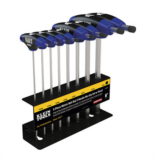Klein® Journeyman™ JTH68MB Ball End Hex Key Set with Stand, 8 pcs, 2 to 10 mm Hex, Soft Grip/T-Handle Handle, Steel