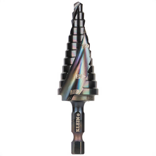 Klein® QRST14 Step Drill Bit, Quick Release, Spiral Flute, 3/16 to 7/8 in