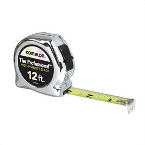 Komelon® 412HV The Chrome Professional™ Measuring Tape, Imperial, 12 ft Blade Length, 5/8 in Blade Width, Steel Blade