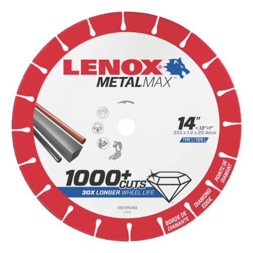 Lenox® MetalMax™ 1972929 Cut-Off Wheel, 14 in dia Blade, 1 in Arbor/Shank