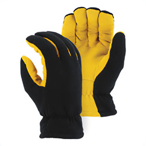 Majestic Glove 1664/11 Winter Lined General Purpose Driver Gloves, Size 11/XL, Black/Gold, Wing Thumb Style, Deerskin Leather Palm