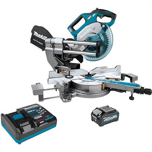 Makita® GSL02M1 XGT® Brushless Cordless Dual‑Bevel Sliding Compound Miter Saw Kit, AWS® Capable, 4 Ah, 8‑1/2 in Blade dia, 40V max