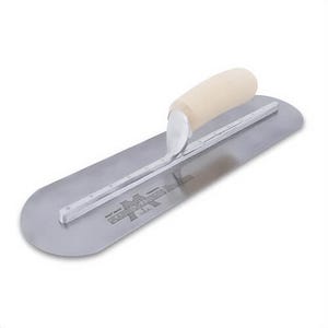 Marshalltown® 13520 Round Finishing Trowel, 14 in L x 4 in W, Carbon Steel Blade, Curved Wood Handle