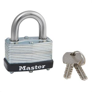 Master Lock® 105KA Safety Padlock, Rectangular, Alike Key, Laminated Steel Body, Key Number: 75, 3/16 in Shackle dia
