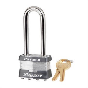 Master Lock® 1KALJ Safety Padlock, Non-Rekeyable Rectangular, Alike Key, Laminated Steel Body, Key Number: 2440, 5/16 in Shackle