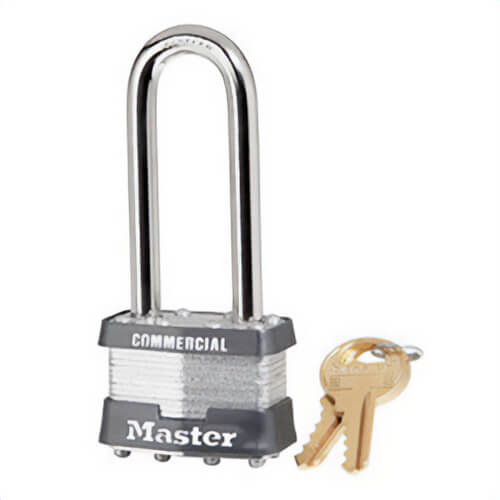 Master Lock® 1KALJW1RSV Safety Padlock, Commercial Grade Non-Rekeyable, Alike Key, Laminated Steel Body, 5/16 in Shackle dia
