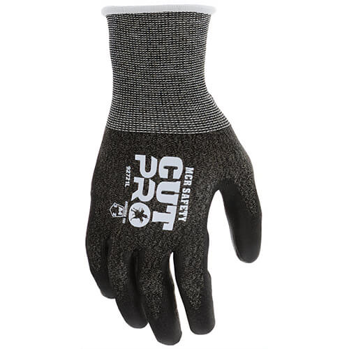 MCR Safety 92721M CutPro® Cut Resistant Work Gloves, Medium, Black, 21 Gauge, Coated Palm and Fingertips, ANSI Cut Level A4