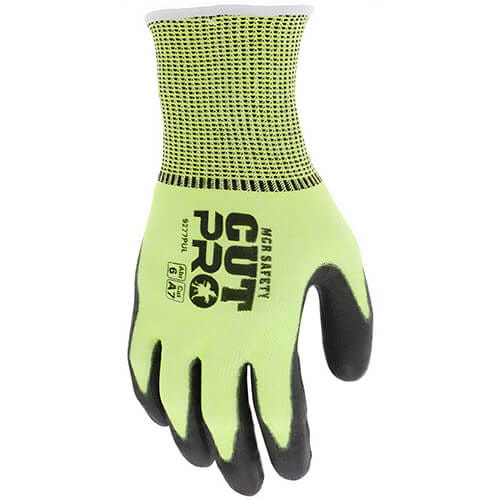 MCR Safety 9277PUXXL CutPro® Cut Resistant Work Gloves, 2X-Large, Hi-Viz Lime Green, Coated Palm and Fingers, ANSI Cut Level A7
