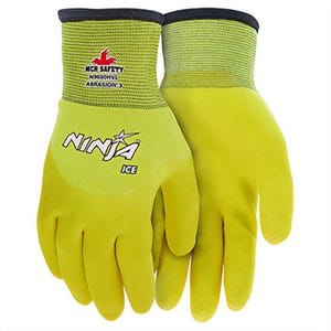 MCR Safety N9690HVM Ninja® Ice Dipped Insulated General Purpose Gloves, L, Hi-Viz Yellow, Coated, Standard Finger Style, HPT™ Palm