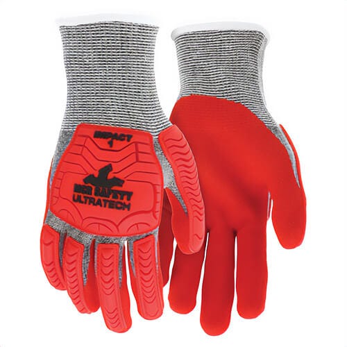 MCR Safety UT1954S UltraTech™ Stitched Mechanics Gloves, Small, Sandy Nitrile Foam Coating, HyperMax® Knit Wrist Cuff