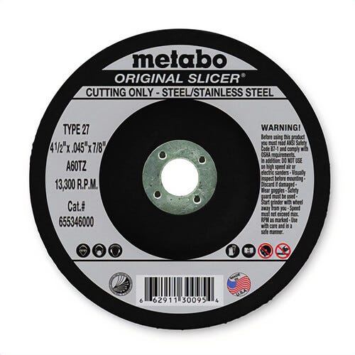 Metabo® 655346000 Original Slicer® Flexible General Purpose Depressed Center Wheel, 4-1/2 in dia x 0.045 in Thick, A60TZ Grit