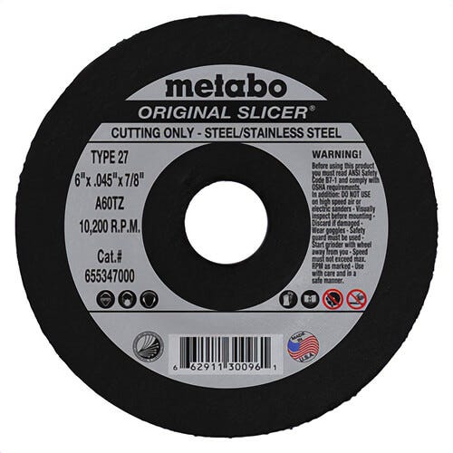 Metabo® 655347000 Original Slicer® Flexible General Purpose Depressed Center Wheel, 6 in dia x 0.045 in Thick, 7/8 in Center Hole