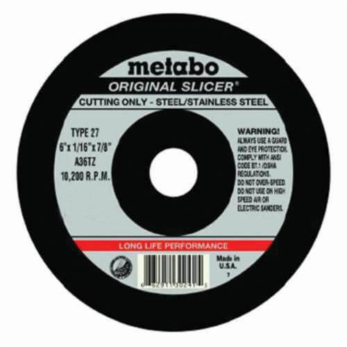 Metabo® 655344000 Original Slicer® Long Life Type 1 Cut-Off Wheel, 6 in dia x 0.045 in Thick, 7/8 in Center Hole, 60 Grit